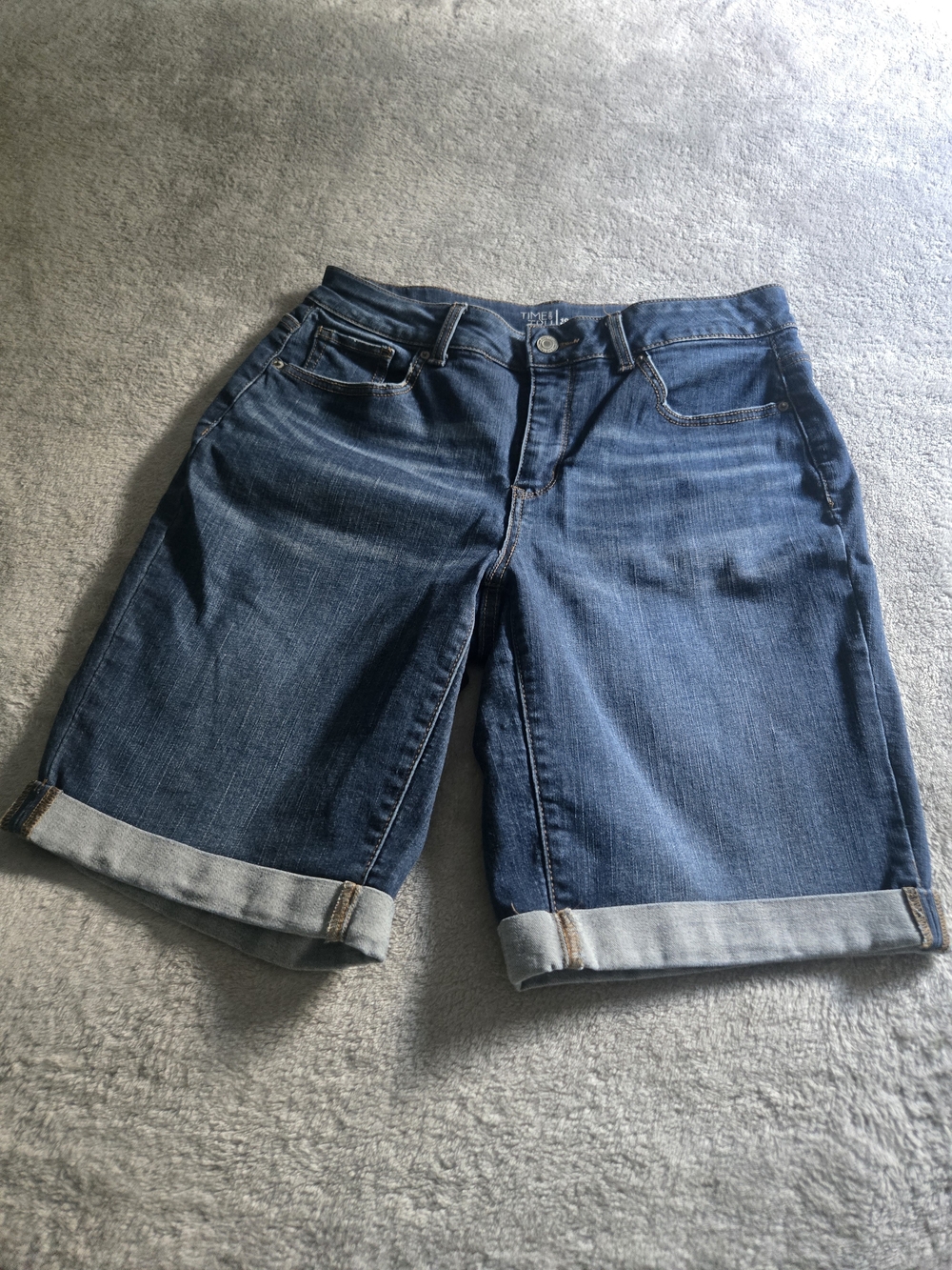 Time and Tru Blue Cuffed Denim Bermuda Shorts - Picture 3 of 7